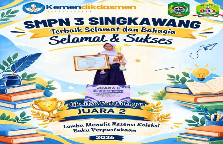 Murid SMPN 3 Singkawang Raih Juara II Lomba Menulis Resensi Buku Berbasis Koleksi Perpustakaan